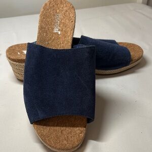 Bjorndal Blue Leather Wedge Espadrille Slide 9.5